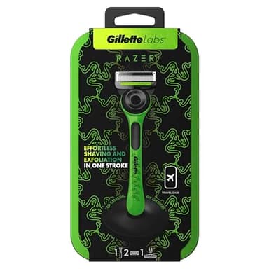 Gillette Labs, Razer édition limitée, rasoir exfoliant, étui de voyage, 1 poignée – 2 lames, vert