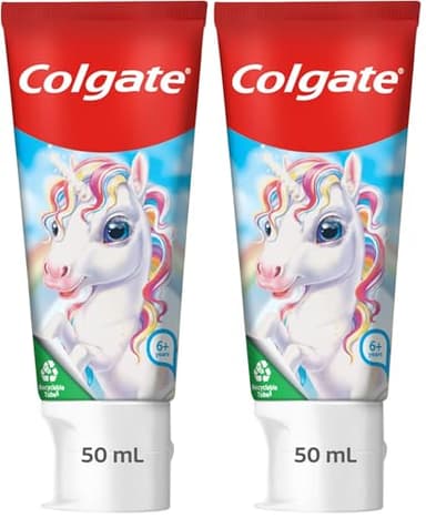 COLGATE - Dentifrice pour Enfant Colgate Kids Animaux - Goût Orange Mangue - Dentifrice au Fluor - À partir de 6 ans et Plus - Tube de 50 ml - Visuel d'animaux aléatoire (Lot de 2)