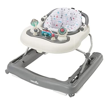 Babymoov - Trotteur Pousseur bébé 2-en-1 évolutif - Pliable - Tablette de Jeux & Boîte à Musique - Hauteur Réglable - Dès 9 mois - Zinc