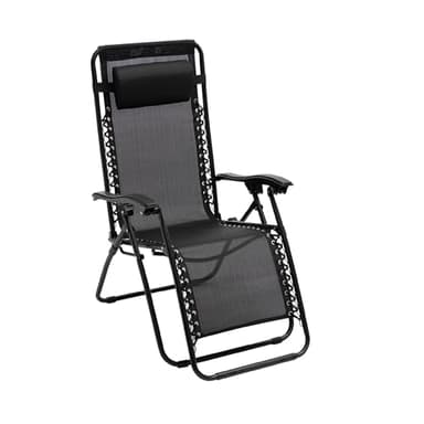 Baroni Home Chaise Longue de Jardin Zero Gravity, Fauteuil Relax avec Appui-Tête Rembourré, Transat d’été en Accier Allié, Chaise d’Extérieur Confortable, 165x65x11 cm, Noir