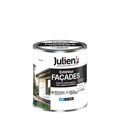 Julien Peinture pour Façades Multi-Supports en phase Aqueuse - Murs extérieurs, appuis de fenêtres, soubassement, gouttières - Blanc 1 L