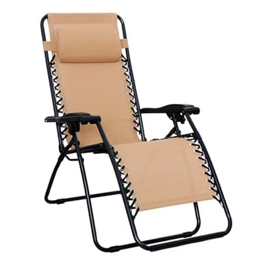 Amazon Basics Chaise de camping pliable zéro gravité, 90 x 65 x 110 cm, Beige