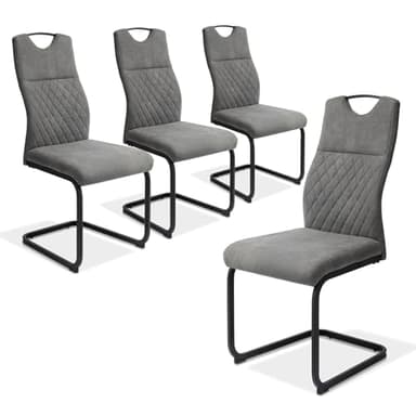 jiexi Chaise de Salle à Manger Ensemble 4 pièces Moderne avec Dossier Haut et siège en rembourré avec Pieds Noir Texture givrée et chaises latérales de Salon (4 Chaise Gris)