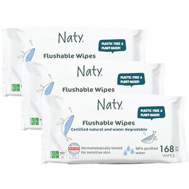 Naty Lingettes Bébé jetables toilettes écologiques, sans plastique, à base de plantes, sans produits chimiques et hypoallergéniques, pour la peau sensible (3 x 56 I 168 lingettes)