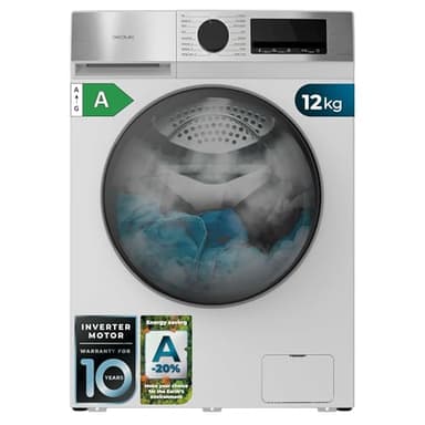 Cecotec Lave-linge à Chargement Frontal 12Kg Bolero DressCode 12450 Inverter, 1400 tr/min, 16 programmes, Classe A-20%, Moteur Inverter Plus, Pearl Drum, Fonction Silence, Stop&Go et Kid Lock, Blanc