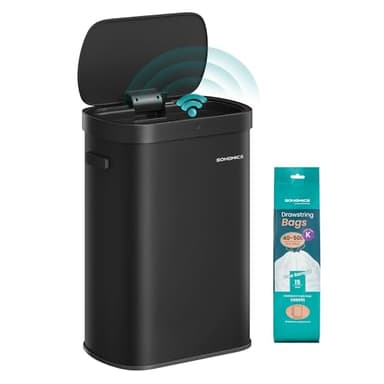 SONGMICS Poubelle de Cuisine Automatique 50 L, Capteur de Mouvement, Ouverture Automatique ou Tactile, Fermeture Douce, Acier, 15 Sacs Poubelle, Noir d'Encre LTB640B02