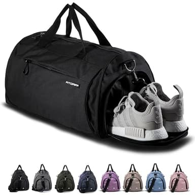 Fitgriff® Sac de Sport Homme & Femme V1 - Sacs de Voyage avec Compartiments Chaussures et Humide, pour Gym, Fitness, Weekend - Duffel Bag (Full Black, 48 x 26 x 25 cm (Small))