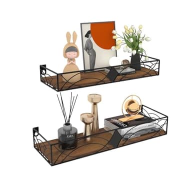 HORLIMER Etagères Flottantes Murale Lot de 2, Etagere Murales Rustique en Bois avec Barres pour la Cuisine, la Salle de Bain, la Chambre à Coucher, Le Salon