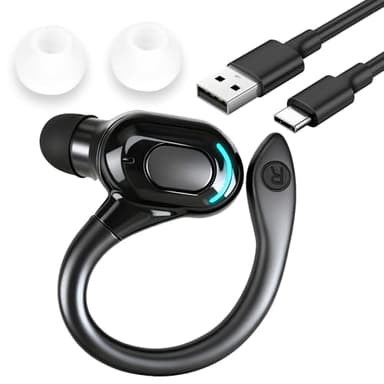 Toaluea Oreillette Bluetooth sans Fil V5.2, Écouteur Mono Tour d'oreille 360° avec Micro Intégré, Main Libre Bluetooth 20h de Lecture pour iPhone Android PC Bureau Conduite Affaires Sport