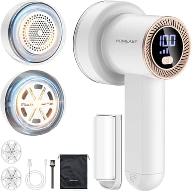 HOMEASY Rasoir Anti Bouloche Électrique: Rasoir Vêtement Anti Peluche pour Vêtement & Maison, 3 Vitesses,Tête à 3 Lames, Écran LCD, Rechargeable USB, Rasoir Bouloche Rase Rapide et Efficace, Blanc