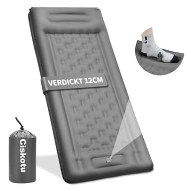 Ciskotu Matelas Isolant autogonflant 12 cm - Matelas Gonflable épais - Matelas Camping - Matelas de Camping - pour Le Camping, la randonnée et Les Voyages en randonnée (Gris)