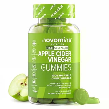 Vinaigre de Cidre de Pomme 1000 mg - avec La Mère, Vitamine B6, B12-60 Gummies Perte de Poids - Sans Gluten - Soutien du Métabolisme et de la Flore Intestinale - Apple Cider Vinegar - Novomins