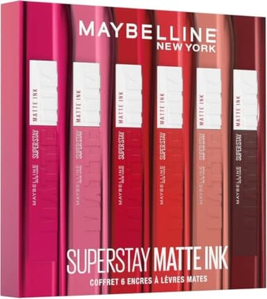 Maybelline New York - Coffret Exclusif de 6 Rouges à Lèvres Liquides Longue Tenue - Superstay Matte Ink - Teintes: Lover (15)/Seductress (65)/Artist (120)/Dancer (118)/Pioneer (20)/Voyager (50)