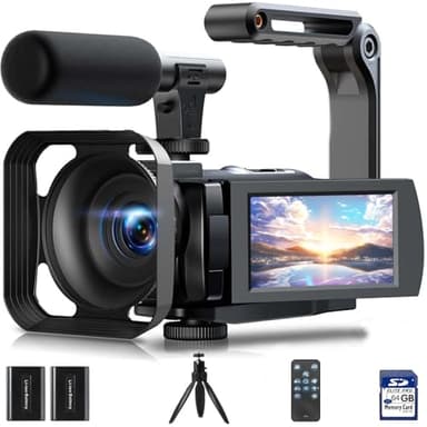 Caméscope Caméra vidéo 5K 56MP Vlogging Caméra Youtube, WiFi Vision Nocturne 3" Écran Tactile Rotatif à 270° Video Camera avec Carte 64 Go, télécommande, Microphone, stabilisateur, Piles, trépied