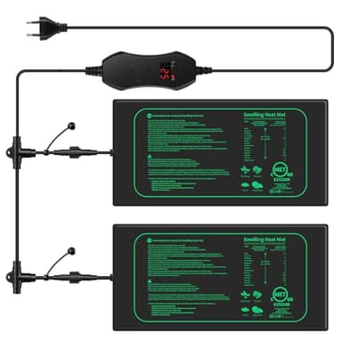 Pfloge® Thermostat Terrarium Tapis Chauffants, 2 Tapis Chauffants 30W avec 1 Contrôleur, PVC IP67 Étanche, Température Réglable 20-45°C, 20×10 inch, pour Semis, Animaux Domestiques et Reptiles