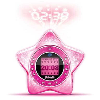 VTech - KidiMagic Starlight Rose, Radio Réveil Enfant 9 en 1, Étoile avec Effets Lumineux, Projection de l'Heure au Plafond, Enceinte, Jeux, Cadeau Enfant de 6 Ans à 12 Ans - Contenu en Français