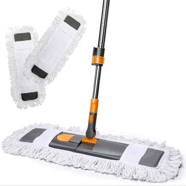 Eukue Balai Serpillère, Grande Balais à Plat avec 2 Tampons , Balai Serpillère Professionne avec Manche INOX, Pliable Serpillère Microfiberl pour Nettoyage de Sol
