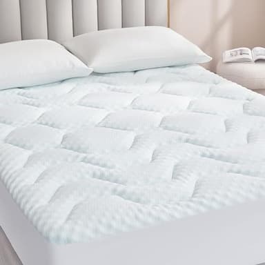 EHEYCIGA Surmatelas 160 x 200 Memoire de Forme, Fibre de Rafraichissant sur Matelas 2 Personnes 160x200 avec Poche Extra Profonde, Blanc