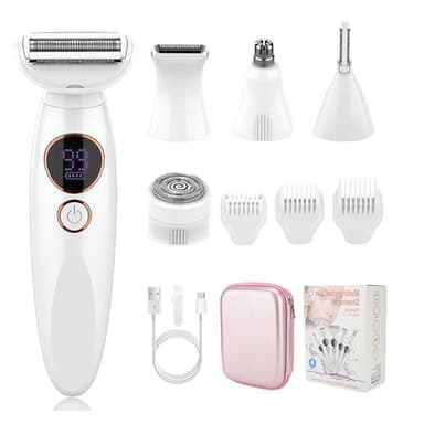 Rasoir Elios Femme 5 En 1, Multifonction Wet&Dry Rasoir Femme Electrique, Tondeuse Bikini 5 En 1 Étanche IPX7, Pour Bikini, Aisselles, Jambes, Nez