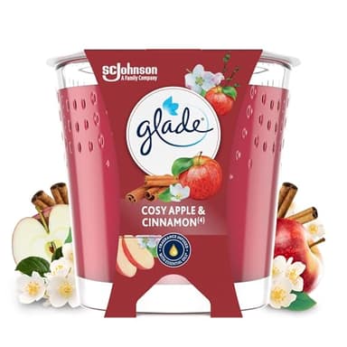 Glade Bougie Vegan Parfum Infusé Huiles Essentielles - Nouvelle Formule Sans Huile De Palme - Cosy Apple & Cinnamon - 1 Bougie