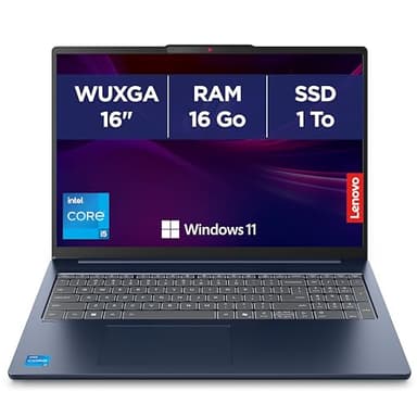 Lenovo IdeaPad Slim 5 16IRH10 - Ordinateur Portable 16'' WUXGA (Intel Core i5-13420H, RAM 16Go, SSD 1To, Intel UHD Graphique, Windows 11 Home) Clavier AZERTY Français - Blue