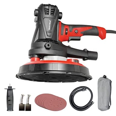 Matrix Ponceuse à sec professionnelle 1280W Ponceuse de plafond Ponceuse murale DWS 1280-2 | 225mm | 230V | avec tuyau d'aspiration, sac à poussière, sangle, papier abrasif, poignée Soft