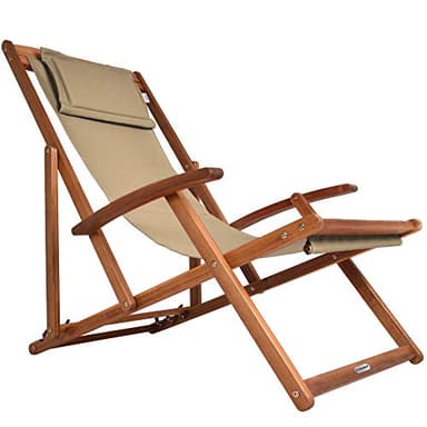 Casaria® Chaise Longue Pliante en Bois Beige Chaise de Plage 3 Positions Chilienne transat Jardin Exterieur