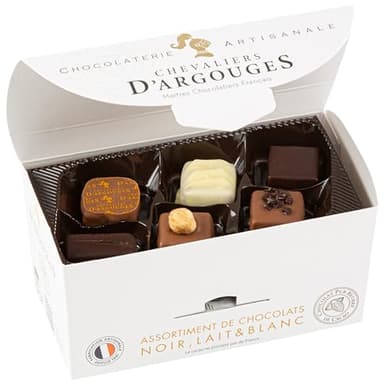 Chevaliers d'Argouges - Assortiment de chocolats noir, lait, blanc - Ballotin dégustation - 175g