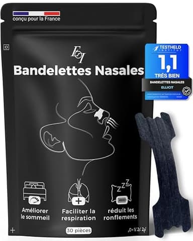 Ellicit Bandelette nasale noir, 30 bande nasale premium, contre le ronflement, forte tenue pour le sport & meilleure qualité de sommeil, meilleure respiration en cas de nez bouché (Noir)