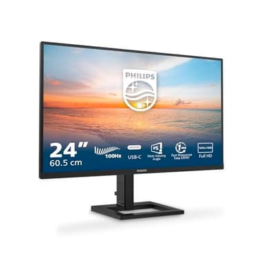 Philips 24E1N1300AM - Moniteur FHD 24 Pouces, réglable en Hauteur, Haut-parleurs (1920x1080, 100 Hz, HDMI, USB-C (65W Power Delivery) hub USB) Noir