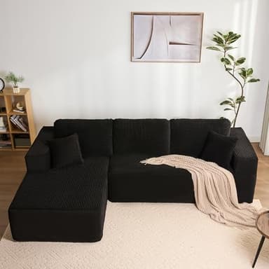 Litbird 272 cm Canapé d'angle en Forme de L avec Fonction Couchage - Canapé modulaire avec méridienne Gauche - Assise Extra Profonde - Canapé-lit pour Salon (Noir, Méridienne Gauche)