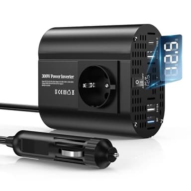 TAGEEBLU 300w convertisseur 12v 220v, onduleur 12v 220v avec 1 Prise, Type C 30W, Charge Rapide USB 25W, 3 Ports USB, Affichage LED