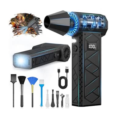 Souffleur Air Comprimé, 2025 Nouveau LCD Écran Modèle 180000 TR/Min Mini Souffleur Dépoussiéreur Électrique Vitesse du Vent de Niveau 4(10000mAh )avec Lampe de Poche pour Camping Éxtérieur-Noir