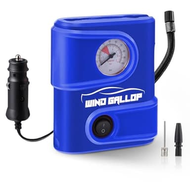 WindGallop Petit Gonfleur De Pneu De Compresseur D'air Portable Avec Manomètre Pompe Voiture 12V Compresseur De Pneu Pompe À Air Électrique Pour Pneus De Voiture Vélo Balles De Moto (bleu clair)