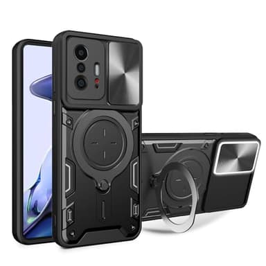 Sougak Coque pour Xiaomi 11T / 11T Pro, Coque Protecteur de Caméra avec CaméRa Coulissante Antichoc Étui Housse Ultra Fine avec Metal Support Invisible, Noir