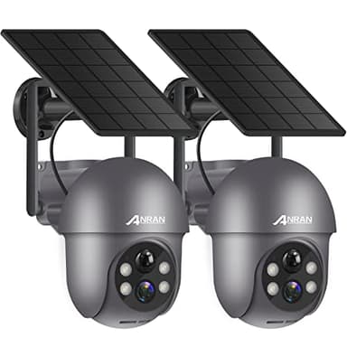 ANRAN 3MP Caméra Surveillance WiFi sans Fil, Panneau Solaire+Batteries, 360° PTZ, Détection Mouvement PIR, Vision Nocturne 2K, Audio bidirectionnel, Alarme Audio, Compatible avec Alexa/Google, 2 PCS