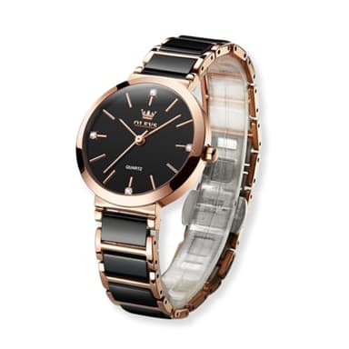 Raitown Montre Femme Mode Céramique Imperméable Quartz Or Rose Montre pour Femme Cadeau Noir Blanc Optionnel