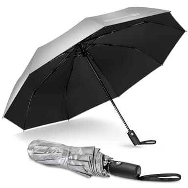 NINEMAX Parapluie Anti UV UPF 50+, Ombrelle Soleil Anti UV Femme, Parapluies Pliant Automatique Compact Résistant Vent Fort (Noir)