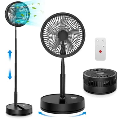 LBSTP Portable Oscillant Ventilateur sur Pied Silencieux avec Télécommande - 8'' Pliable Ventilateurs avec Minuterie USB 7200mAh Rechargeable Table Fan pour Chambre Bureau Voyage Noir