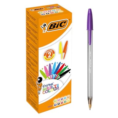 BIC Cristal Multicolour Stylos-Bille Pointe Large (1,6 mm) - Écriture Vive et Colorée - Couleurs Assorties, Boîte de 20