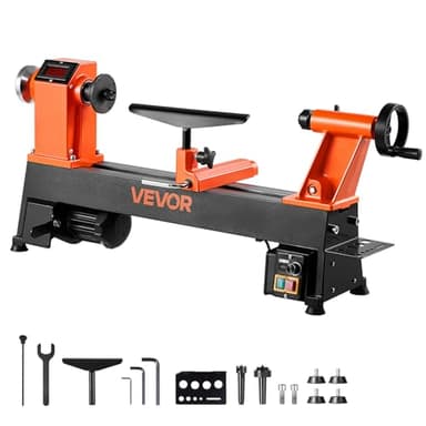 VEVOR Tour à Bois Établi 30,4 x 46,5 cm Tour à Bois Électrique, 750 W, avec Vitesse Variable 0-3800 tr/min, Moteur CC sans Balais, Corps en Fonte, pour Tournage de Petits Objets Débutants Bricoleurs