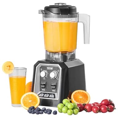 VEVOR Mixeur Professionnel de Comptoir, Blender Électrique avec Bol en Verre de 2 L, Mélangeur 3 Fonctions en Acier Inoxydable, pour Boissons Glacées, Milk-shakes, Smoothies, Peree, Glace Pilée, Noir
