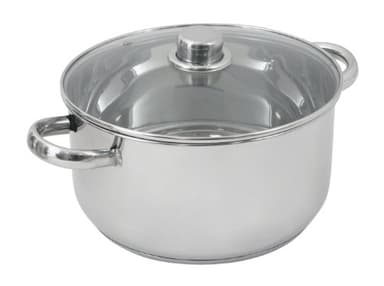Crealys 502388 Marmite en Inox 10 L Couvercle Verre Diamètre: 28 cm, Argenté