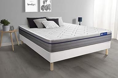Ensemble Matelas Mémoire de Forme ACTIMEMO Zen 200x200 Maxi épaisseur 7zones de Confort + sommier KIT Blanc - Epaisseur : 26 cm - Confort : Equilibré