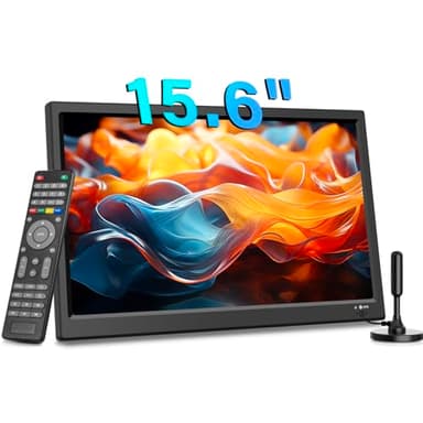 KCR Téléviseur numérique portable, TV DVB-T2 12 V, entrées HDMI/AV/USB, télécommande, chargeur de voiture 12 V, 15,6", noir