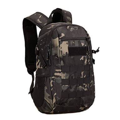 HUNTVP Sac à Dos Petit Cartable Tactique Militaire Molle Sac à Dos de Lycée Sac de Cours Sac de Multifonction pour Chasse Randonnée Camping Voyage Cyclisme Trekking Scalade 12L Camo