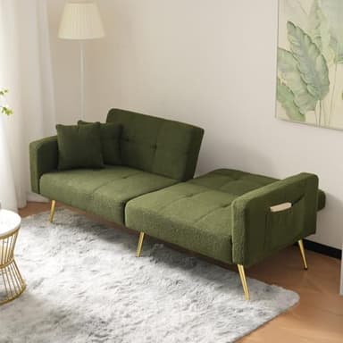 KOMHTOM Canapé-lit avec Dossier Réglable en 3 Positions, Canapé 2 Places élégant avec 2 Coussins et Fonction Sommeil, pour Salon, Chambres à Coucher (Vert Antique-1)