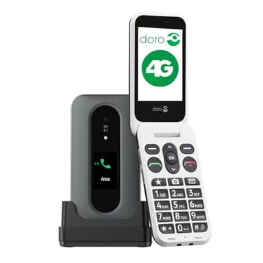 Doro - Leva L30 - Téléphone Portable Senior - Téléphone À Clapet 4G Débloqué - Écran Externe - Son HD - Appareil Photo -Touche d'Assistance avec GPS - Socle Chargeur Inclus - Noir/Blanc