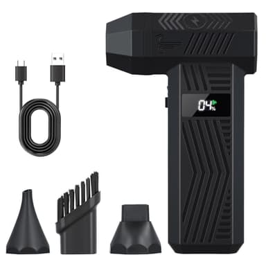 Longzhuo Souffleur Batterie, 8000 mAh souffleur air comprimé, 4 Vitesses (40000, 80000, 150000, 200000 TR/Min) soufflette air comprimé, pour Nettoyage de la Maison, en Plein air (Noir)