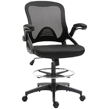 Vinsetto Chaise Bureau Ergonomique, Fauteuil de Bureau avec Repose-Pieds, Chaise de Dessin à Dossier en Maille, Hauteur réglable, accoudoirs, Assise rembourrée et pivotante 360°, Noir